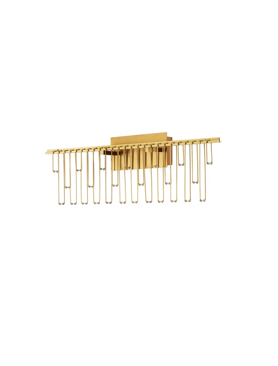 Kinkiet Huaraz 1xLED 11W w kolorze złotym, z prostokątnym, płaskim mocowaniem. Posiada długie, wiszące elementy, które tworzą nowoczesny design. Zainstalowany w pozycji poziomej, idealny do oświetlenia wnętrz.