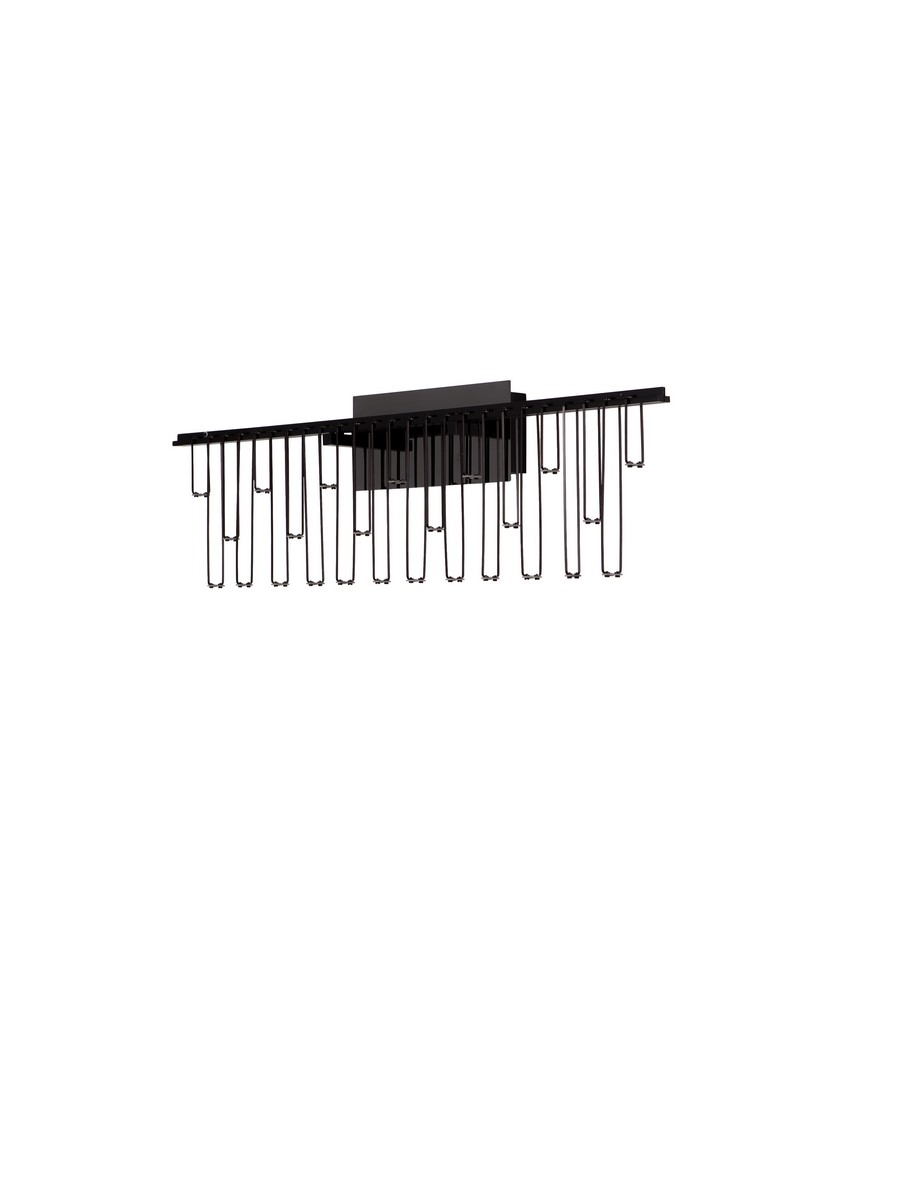 Kinkiet Huaraz 1xLED 11W w kolorze czarnym, o prostokątnej podstawie, z długimi, wiszącymi elementami. Zainstalowany pod kątem, idealny do nowoczesnych wnętrz. Wbudowane oświetlenie LED zapewnia efektywne oświetlenie.