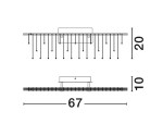 Huaraz kinkiet 1xLED 11W w kolorze czarnym, zamontowany na ścianie, o wymiarach 67 cm szerokości, 20 cm wysokości i 10 cm głębokości. Wzór z wiszącymi elementami świetlnymi, minimalistyczny design, idealny do nowoczesnych wnętrz.