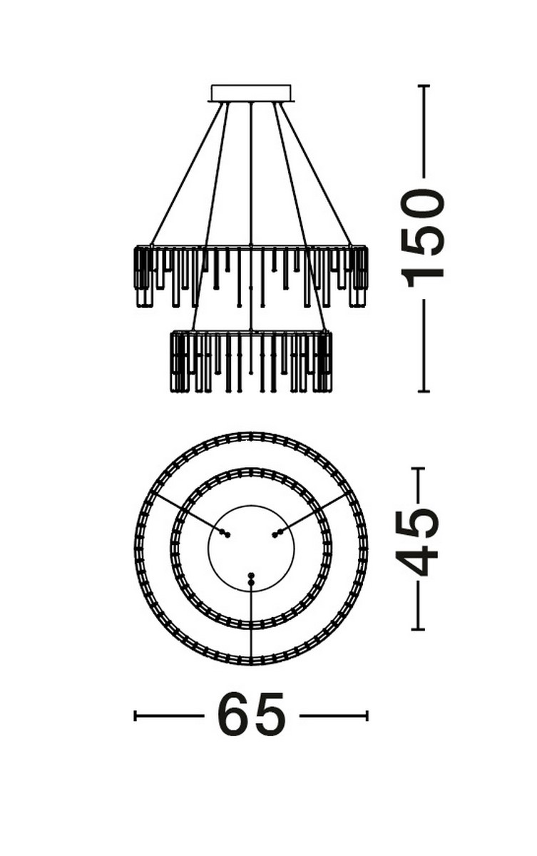 Lampa wisząca Huaraz 2xLED 41W w kolorze czarnym. Kształt cylindryczny z wiszącymi elementami. Wymiary: wysokość 150 cm, średnica 65 cm. Prosta konstrukcja, idealna do nowoczesnych wnętrz.