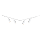 Zestaw szynowy Mica Track o długości 1,5 m w kolorze białym, z czterema reflektorami GU10. Reflektory mają cylindryczny kształt, umieszczone na szynie w układzie V, z widocznymi detalami mocowania. Tło jest białe.