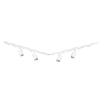 Zestaw szynowy 1,5 m Pipe Track w kolorze białym z czterema reflektorami GU10. Produkt przedstawiony w układzie V, z widocznymi okrągłymi lampami zamocowanymi na szynie. Prosta, minimalistyczna konstrukcja, idealna do nowoczesnych wnętrz.