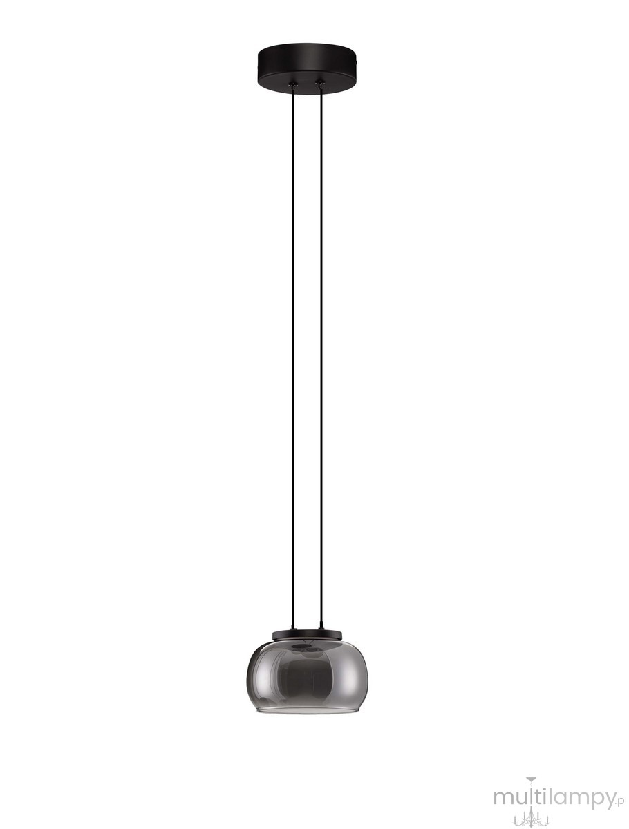 Lampa wisząca Huarmey 1xLED 9W w kolorze czarnym, z przezroczystym kloszem o zaokrąglonym kształcie. Zawieszona na dwóch cienkich linkach, montowana do sufitu. Idealna do nowoczesnych wnętrz.
