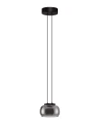 Lampa wisząca Huarmey 1xLED 9W w kolorze czarnym, z przezroczystym kloszem o zaokrąglonym kształcie. Zawieszona na dwóch cienkich linkach, montowana do sufitu. Idealna do nowoczesnych wnętrz.