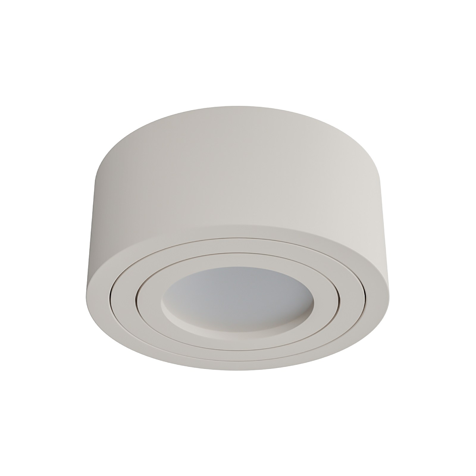 Rullo Toupe Mini IP44 LED 6W 3000K to okrągła lampa sufitowa w kolorze jasnoszarym, z delikatnym wykończeniem. Produkt montowany na stałe, z widocznym źródłem światła. Kąt ujęcia z góry, ukazujący minimalistyczny design.