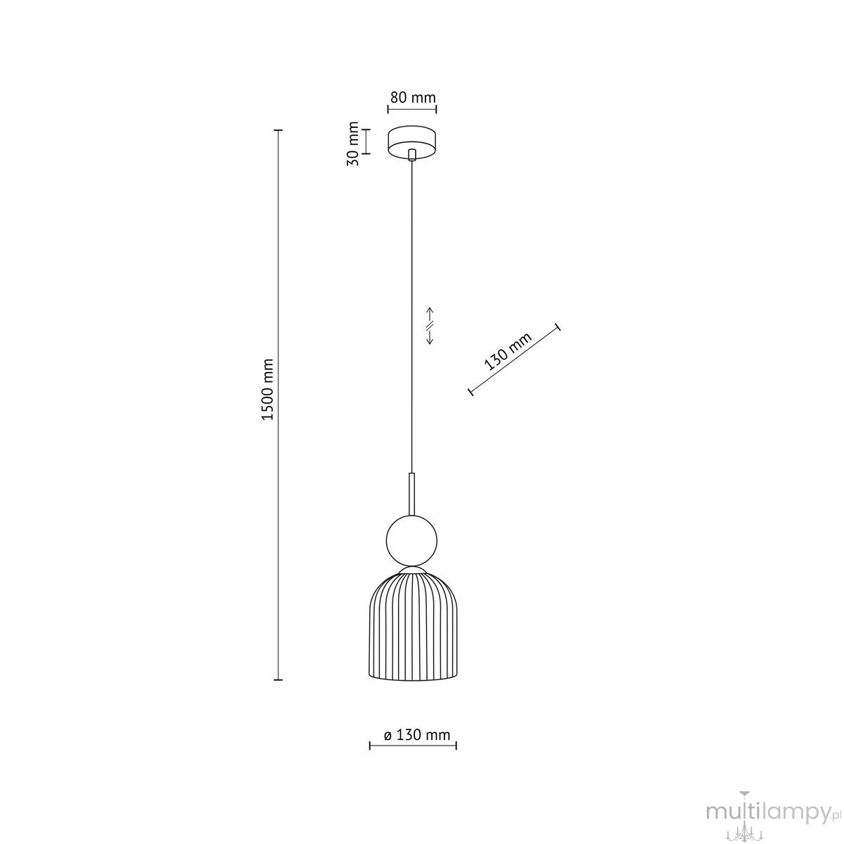 Lampa wisząca Sophia 1xE14 w kolorze bursztynowym i zielonym. Okrągła podsufitka o średnicy 80 mm, zawieszenie o długości 1500 mm. Klosz w formie żebrowanej, średnica 130 mm, wysokość 130 mm. Prosty design, idealna do nowoczesnych wnętrz.
