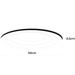 Plafon LED Alune D50 o mocy 50W, okrągły, biały, z wymiarami 50 cm średnicy i 6,5 cm wysokości. Posiada subtelne, wielowarstwowe wykończenie z czarnym akcentem. Idealny do nowoczesnych wnętrz.