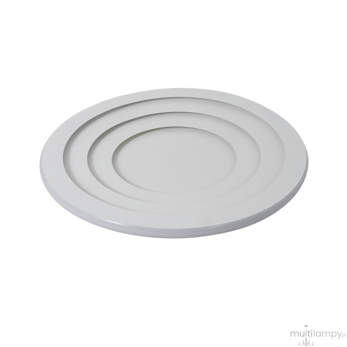 Plafon LED Alune D50 o mocy 50W w kolorze białym, okrągły, z trzema koncentrycznymi pierścieniami. Produkt widoczny z góry, na jednolitym tle, wykonany z materiału w matowym wykończeniu. Idealny do oświetlenia wnętrz.