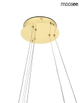 Lampa wisząca Anillo z metalową, złotą podstawą, zawieszona na cienkich, stalowych linkach. Wyposażona w dwa źródła LED o mocy 41W i temperaturze barwowej 3000K. Okrągły kształt, nowoczesny design, idealna do różnorodnych aranżacji wnętrz.