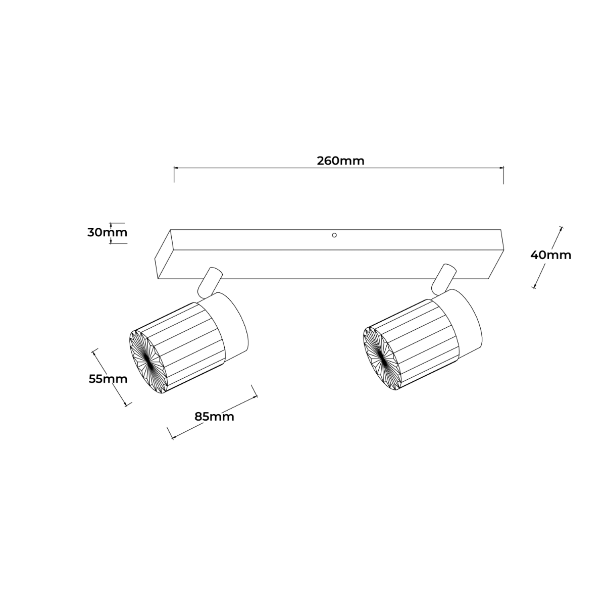 Kinkiet Erovia 2xLED 10W CCT w kolorze czarnym i złotym. Produkt z dwoma regulowanymi reflektorami, zamontowany na prostokątnej podstawie. Wymiary: długość 260 mm, wysokość 30 mm, głębokość 40 mm. Idealny do nowoczesnych wnętrz.