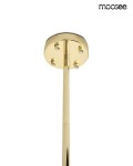 Lampa wisząca Suono 80 w kolorze złotym, z ośmioma miejscami na żarówki E14. Ujęcie z dołu, pokazujące okrągłą, błyszczącą podstawę oraz metalowy stelaż. Widoczne mocowania do sufitu.