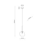 Beżowa lampa wisząca Lava Sabia z mocowaniem na żarówkę G9. Stalowy, prosty przewód o długości 1500 mm, zawieszony na okrągłym, gładkim suficie o średnicy 80 mm. Klosz w kształcie organicznym, o wymiarach 150 mm x 150 mm.