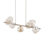 Lava Sabia lampa wisząca 7xG9 w kolorze beżowym, z ośmioma szklanymi kloszami w kształcie bąbelków, zawieszona na cienkim metalowym ramieniu. Klosze mają przezroczystą fakturę, co nadaje lekkości całości.
