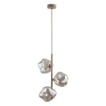 Lava Sabia lampa wisząca 3xG9 w kolorze beżowym, z trzema asymetrycznymi kloszami w przezroczystym, szklistym stylu. Lampa zawieszona na cienkim przewodzie, z metalowym mocowaniem sufitowym. Idealna do nowoczesnych wnętrz.