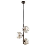 Lava Brown lampa wisząca 3xG9 w kolorze brązowym, z trzema przezroczystymi kloszami o organicznym kształcie, zawieszona na cienkim czarnym przewodzie. Metalowy stelaż w kolorze brązowym. Idealna do nowoczesnych wnętrz.