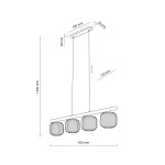 Lampa wisząca Salvia Brown z czterema kloszami na żarówki E14. Brązowa, o prostokątnym zawieszeniu. Wymiary: długość 950 mm, wysokość 1400 mm, klosze o średnicy 150 mm. Klosze z teksturowanej, żłobkowanej powierzchni.