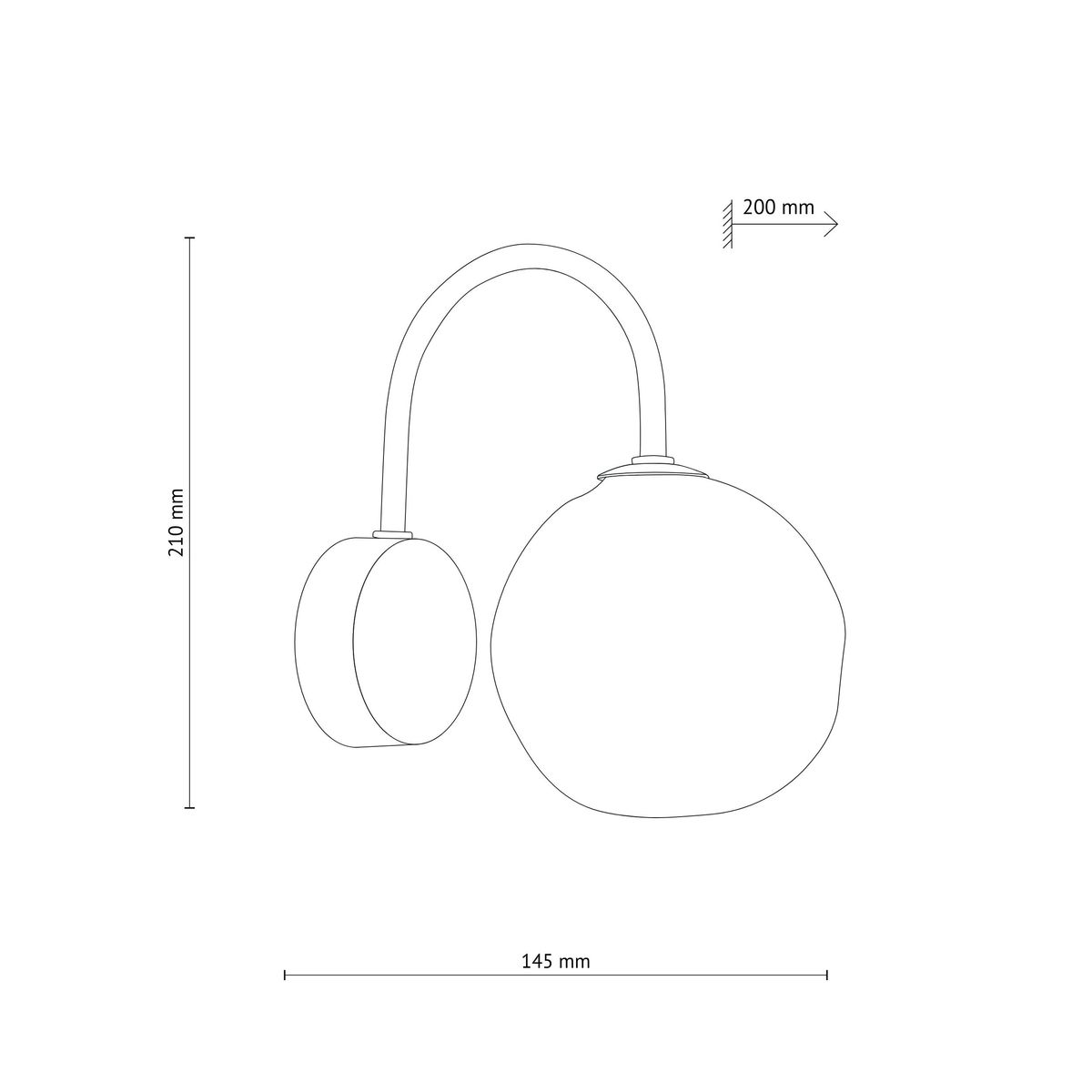 Misty kinkiet 1xG9 w kolorze czarnym, z okrągłą, matową główką oraz prostym, giętym ramieniem. Wymiary: wysokość 210 mm, długość 200 mm, szerokość 145 mm. Elementy o minimalistycznym designie, idealny do nowoczesnych wnętrz.