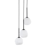 Lampa wisząca Misty 3xG9 w kolorze czarnym z trzema białymi kloszami o organicznych kształtach, zawieszona na cienkich linkach. Klosze mają matową fakturę, a ich kształt przypomina kamienie. Produkt idealny do nowoczesnych wnętrz.