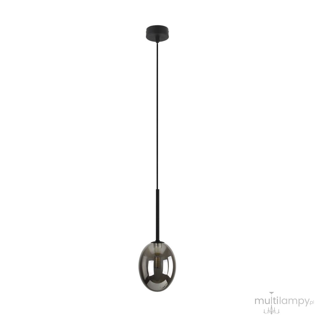 Lampa wisząca Pearl 1xG9 w kolorze czarnym z grafitowym kloszem. Owalny kształt klosza, zawieszona na cienkim czarnym przewodzie. Minimalistyczny design, idealna do nowoczesnych wnętrz. Tło proste, białe.