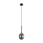 Lampa wisząca Pearl 1xG9 w kolorze czarnym z grafitowym kloszem. Owalny kształt klosza, zawieszona na cienkim czarnym przewodzie. Minimalistyczny design, idealna do nowoczesnych wnętrz. Tło proste, białe.