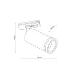 Reflektor Tracer Ring Slim w kolorze białym, montowany na szynie 1-fazowej. Cylindryczny kształt, wymiary: 170 mm wysokości, 140 mm średnicy. Ujęcie z boku pokazuje mocowanie oraz otwór na żarówkę GU10.