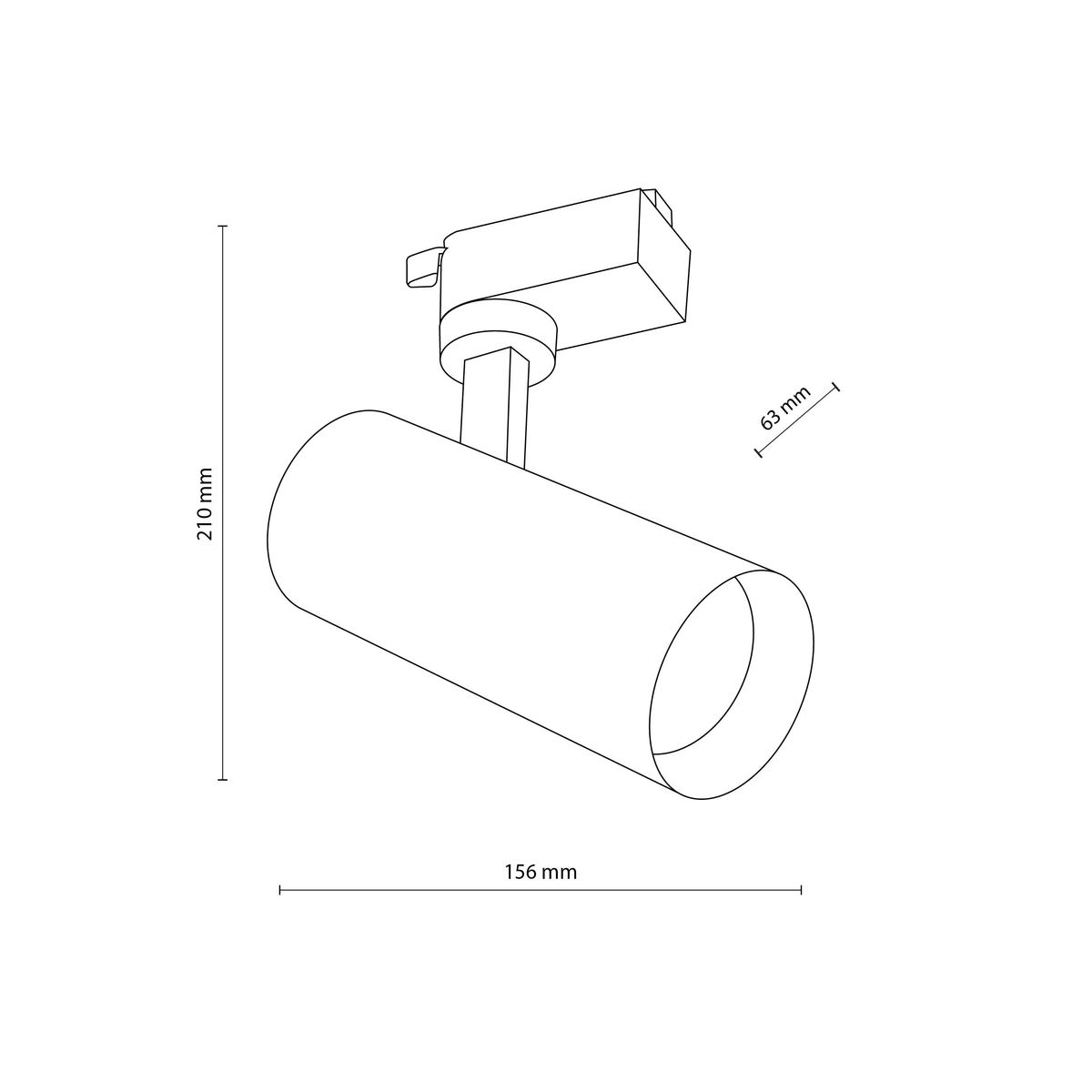 Czarny reflektor Tracer 1xLED 10W CCT, przeznaczony do szyny 1-fazowej. Cylindryczny korpus o wymiarach 210 mm wysokości i 156 mm długości, z mocowaniem do szyny. Prosty, nowoczesny design, idealny do oświetlenia wnętrz.
