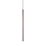 Brązowa lampa wisząca Tracer Brown 1xG9, o prostokątnym, smukłym kształcie, zawieszona na czarnym przewodzie. Produkt przeznaczony do szyn 1-fazowych, prezentujący minimalistyczny design. Tło białe, co podkreśla kolor lampy.