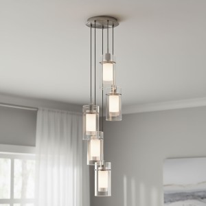 Duo I lampa wisząca 5-punktowa srebrna satyna/przeźroczysta 2305-5