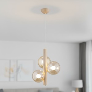 Kanet Black lampa wisząca 3-punktowa złoto/drewno naturalne 62290