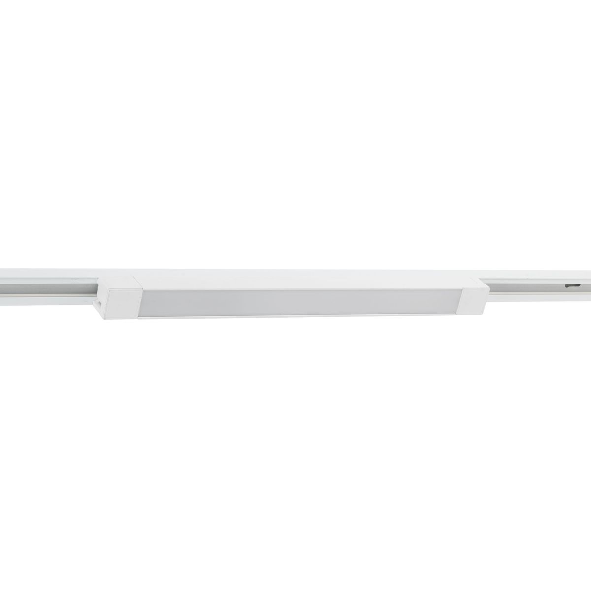 Panel Tracer 1xLED 30W w kolorze białym, prostokątny, zamontowany na szynie 1-fazowej. Widoczny z boku, z gładką powierzchnią. Idealny do oświetlenia wnętrz. Tło jasne, co podkreśla produkt.