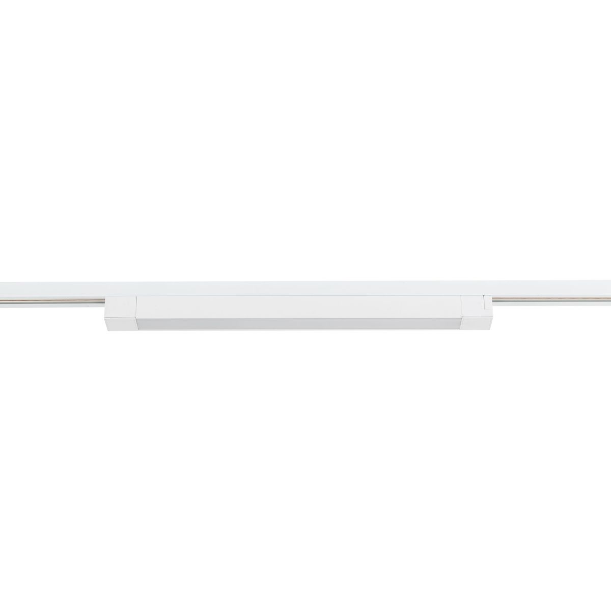 Biały panel LED Tracer 1xLED 30W, zamontowany na szynie 1-fazowej, prostokątny kształt, gładka powierzchnia. Ujęcie frontalne, produkt leży na białym tle, bez dodatkowych akcesoriów.