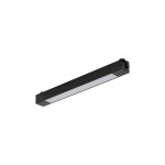 Panel LED Tracer 1x20W w kolorze czarnym, prostokątny, z matowym, białym kloszem, zamontowany na końcach z uchwytami do szyny 1-fazowej. Ujęcie z boku, ukazujące jego smukłą formę i funkcjonalny design.