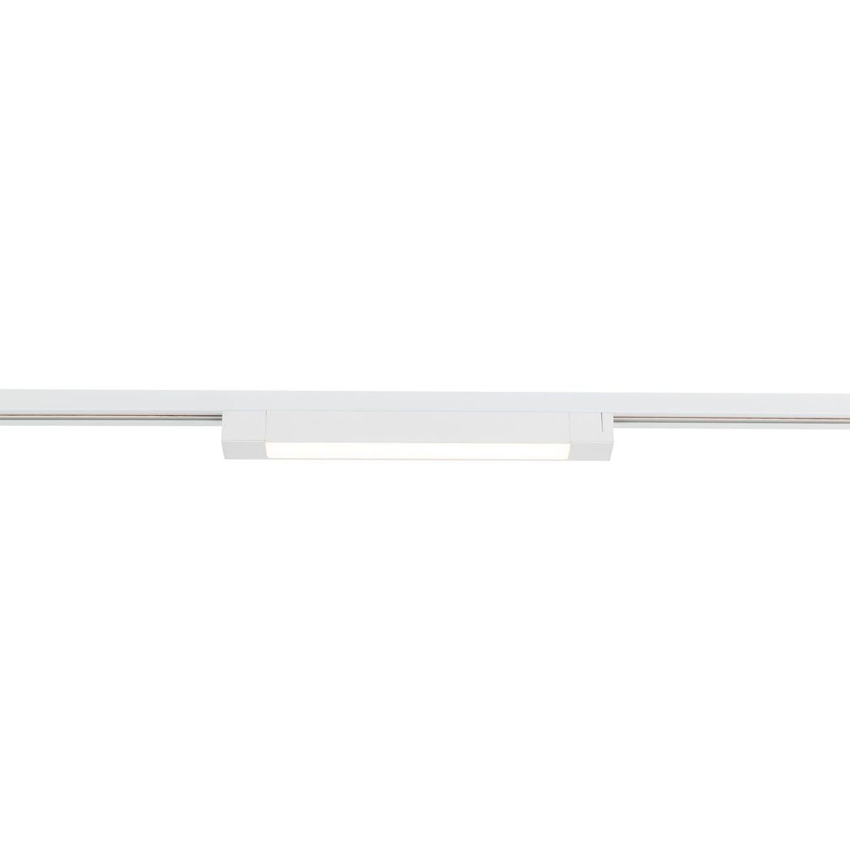 Panel LED Tracer 1xLED 20W w kolorze białym, zamontowany na szynie 1-fazowej. Prostokątny kształt, minimalistyczny design, emitujący jasne światło. Ujęcie frontalne na jednolitym tle.
