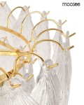 Lampa wisząca Scarlett 80 z 15 gniazdami E14, z metalową złotą oprawą i przezroczystymi, teksturowanymi kloszami w kształcie płatków. Ujęcie z góry, ukazujące detale zawieszenia i kloszy. Idealna do nowoczesnych wnętrz.