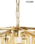 Lampa wisząca Luma 60 z dziewięcioma gniazdami E14, złota. Widok z góry na elementy montażowe, przezroczyste klosze oraz dekoracyjne detale. Metaliczne wykończenie i stylowy design podkreślają elegancję lampy.