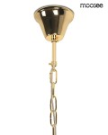 Lampa wisząca Luma 60 z 9 miejscami na żarówki E14, w złotym kolorze. Ujęcie z góry, pokazujące okrągły, błyszczący klosz oraz metalowy łańcuch mocujący. Prosta konstrukcja, idealna do nowoczesnych wnętrz.