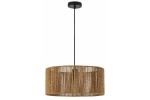 Lampa wisząca Tensa D40 z oprawą w kolorze czarnym i brązowym, z cylindrycznym kloszem z plecionki. Zawieszona na cienkim czarnym przewodzie, idealna do nowoczesnych wnętrz. Wymaga żarówki E27.