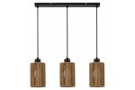 Lampa wisząca Tensa 3xE27 w kolorze czarnym i brązowym, z trzema cylindrycznymi kloszami o teksturowanej powierzchni. Klosze zawieszone na cienkich, czarnych przewodach, montowane do prostokątnej podsufitki. Idealna do nowoczesnych wnętrz.