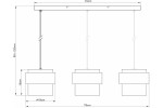 Lampa wisząca Quan z trzema oprawami E27 w kolorze chromu. Wymiary: szerokość 65 cm, długość 75 cm, wysokość regulowana od 50 do 120 cm. Klasyczny, prosty design z cylindrycznymi kloszami o średnicy 18 cm i wysokości 16 cm.
