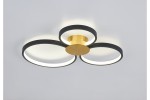 Lampa sufitowa LED 24W CCT w kolorze złotym i czarnym, z trzema okrągłymi pierścieniami emitującymi światło. Centralna część w złotym odcieniu, z czarnymi ramkami. Produkt zamontowany w pozycji poziomej, na prostym tle.
