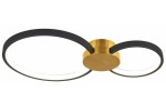 Lampa sufitowa LED Condida 20W CCT w kolorze złotym i czarnym, z dwiema okrągłymi oprawami. Kształt minimalistyczny, z metalowym mocowaniem w kolorze złotym i czarnym obrzeżem. Zawieszenie sufitowe, z równomiernym źródłem światła.