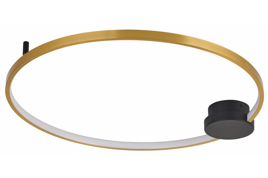 Lampa sufitowa LED Condida D60 o mocy 24W, w kolorze czarnym i złotym. Okrągła konstrukcja z cienką złotą obręczą oraz czarnym, okrągłym źródłem światła. Kąt ujęcia: frontalny, produkt wiszący, idealny do nowoczesnych wnętrz.