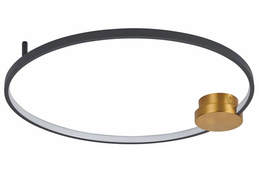 Lampa sufitowa LED Condida D60 o mocy 24W, w kolorze złotym i czarnym. Okrągła, z matową czarną oprawą i złotym elementem. Montaż sufitowy, widok z boku, podkreślający elegancki design oraz nowoczesny charakter.
