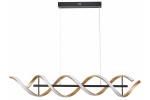Lampa wisząca LED Abrax 40W CCT w kolorze czarnym i złotym, o falistym kształcie z białymi i złotymi elementami. Zawieszona na cienkim przewodzie, z prostokątnym mocowaniem sufitowym w kolorze czarnym.