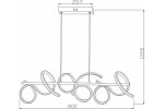 Lampa wisząca LED Lozanna 30W CCT w kolorze czarnym, złożona z podwieszanej konstrukcji z prostokątnym stelażem i okrągłymi, falistymi elementami. Wymiary: 800 mm szerokości, 1200 mm długości. Ujęcie frontalne.