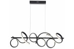Lampa wisząca LED Lozanna 30W CCT w kolorze czarnym, z unikalnym designem składającym się z falistych, okrągłych kształtów i białymi elementami świetlnymi. Zawieszona na cienkich linkach, montowana do sufitu.