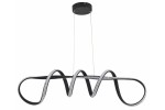 Lampa wisząca LED Vesper 40W CCT w kolorze czarnym, o nowoczesnym, falistym kształcie. Zawieszona na cienkim przewodzie, z dekoracyjnymi diodami LED wzdłuż krawędzi. Całość montowana do sufitu, z minimalistycznym, okrągłym mocowaniem.