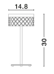 Lampa stołowa Mineros z jedną żarówką LED 6W, złota. Kształt cylindryczny z ozdobnym kloszem w romby, wysokość 30 cm, średnica 14,8 cm. Stojąca na płaskiej podstawie, minimalistyczny design.