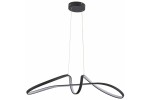 Lampa wisząca LED Weva 40W CCT w kolorze czarnym, o nowoczesnym, asymetrycznym kształcie. Wisi na cienkich linkach z sufitu, z widoczną oprawą. Materiał matowy, z białymi akcentami LED, tworzy minimalistyczny design.