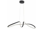 Lampa wisząca LED Weva 40W CCT w kolorze czarnym, z unikalnym, zakrzywionym kształtem. Zawieszona na cienkich linkach, z okrągłym mocowaniem sufitowym. Oferuje nowoczesny design, idealna do różnych wnętrz.